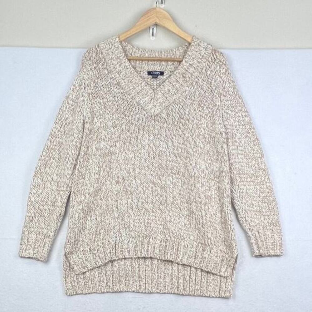Chaps by Ralph Lauren Beige/Tan/Metallic V Neck Chunky Knit Women's‎ Sweater XL